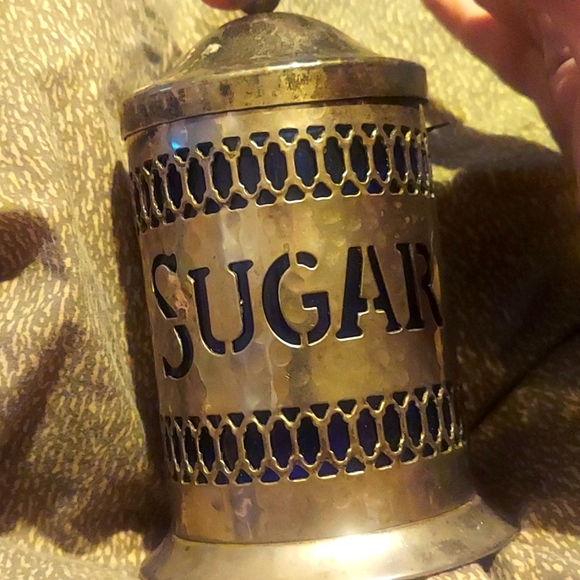 Antique distressed hammered sterling silver sugar container. Made in england
